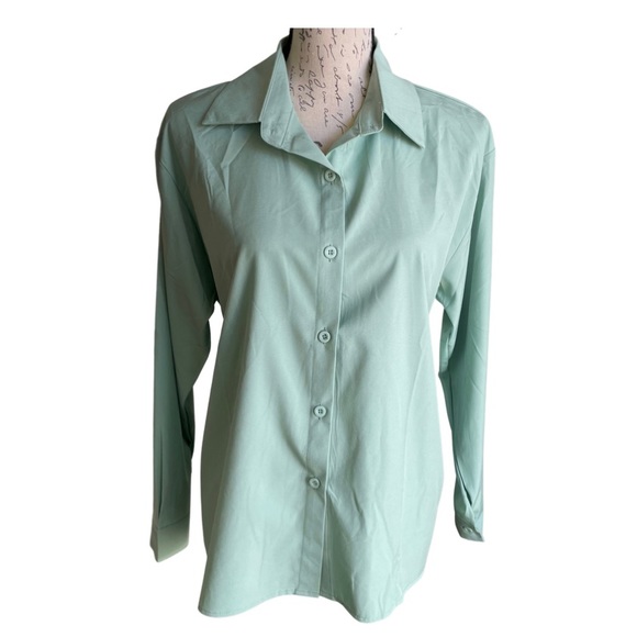 SHEIN Tops - SHEIN Button-Down Mint Green Blouse Shirt Top Women's Size M